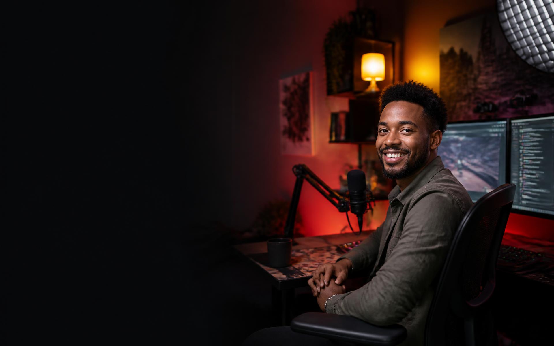 Livestream creator in his studio